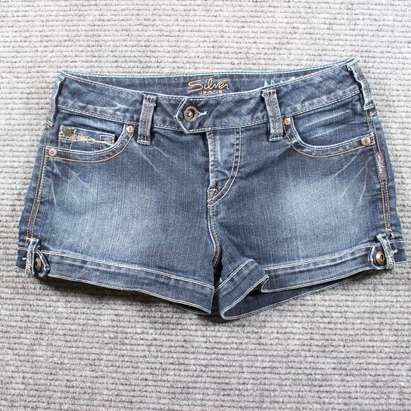 Silver Jeans Shorts Womens 28 Blue Marti Low Rise Cuffed Button Tab - Picture 1 of 5